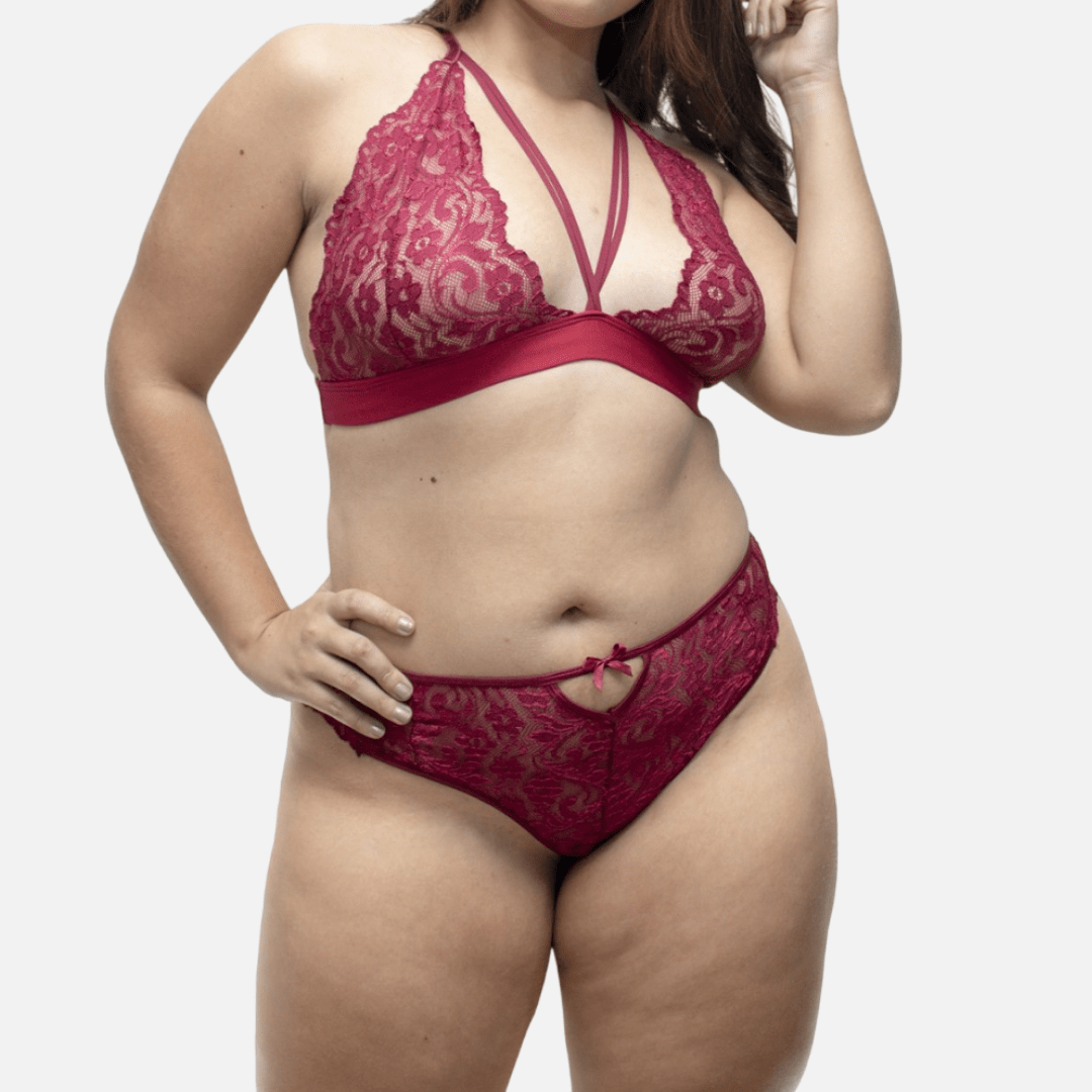 Ropa Interior Mujer para gorditas Lencería Femenina Talla Grande Conjunto Charlotte Vinotinto