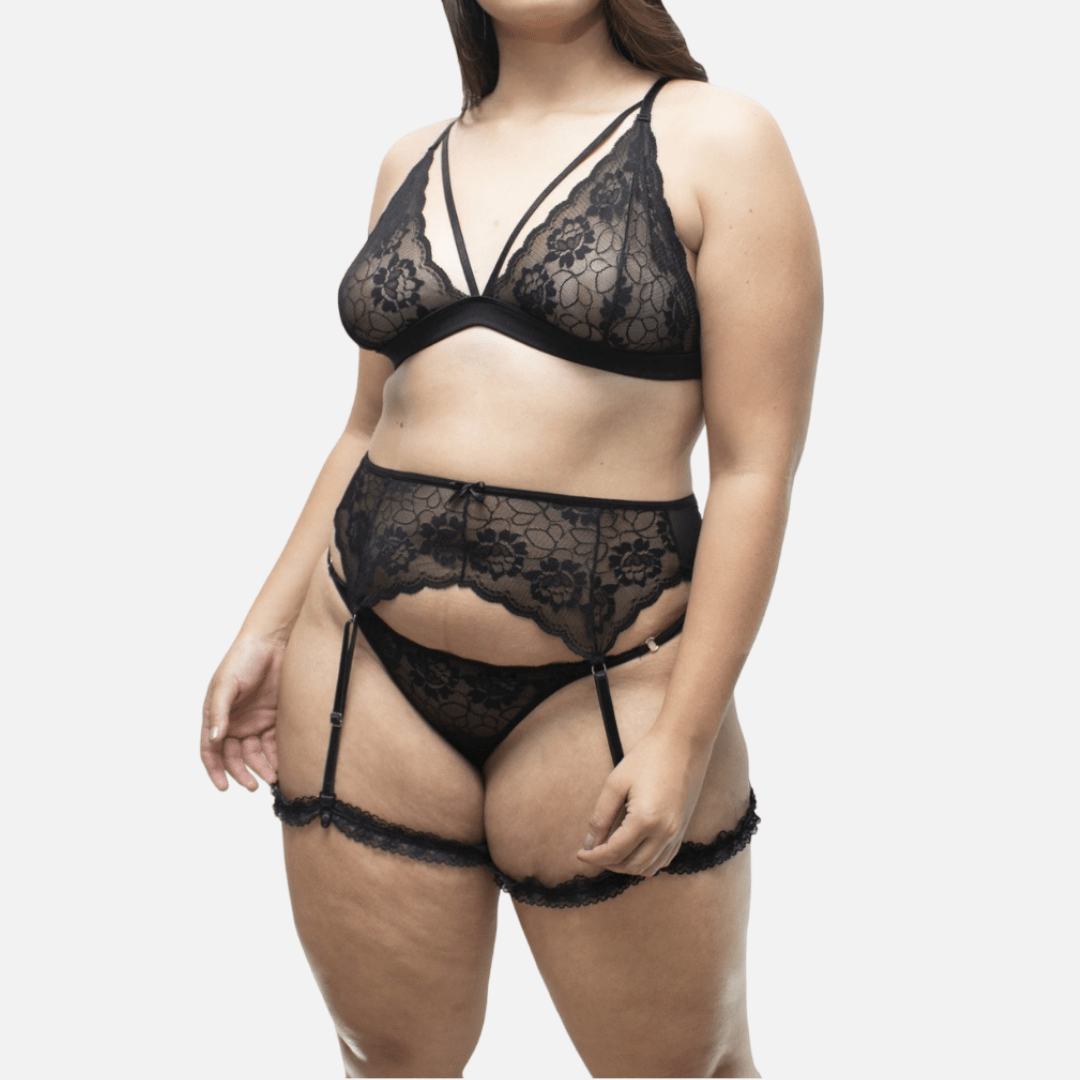 Ropa Interior Mujer para gorditas Lencería Femenina Talla Grande Liguero Lissie Negro
